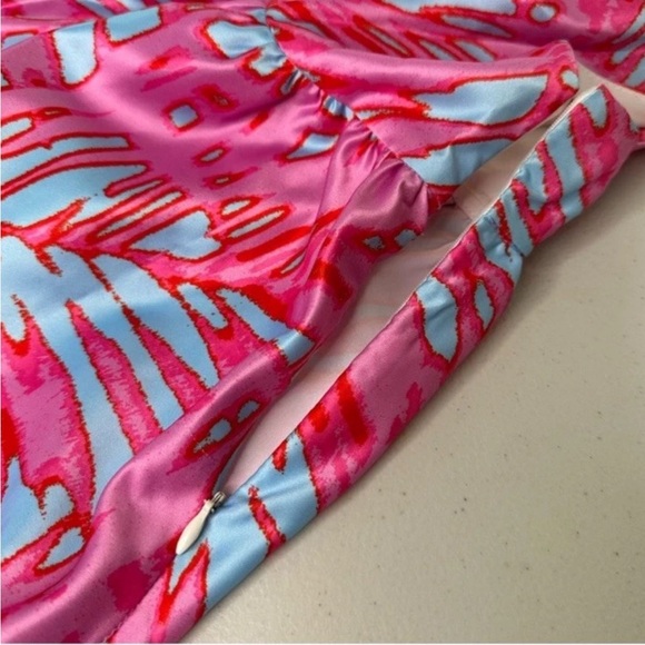 ROMEO + JULIET COUTURE PINK TURQUOISE CRISS CROSS BACK SLEEVELESS MINI DRESS M - Picture 9 of 9